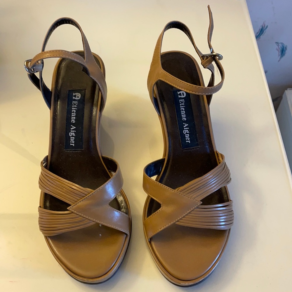5.5 sized camel wedge sandals.